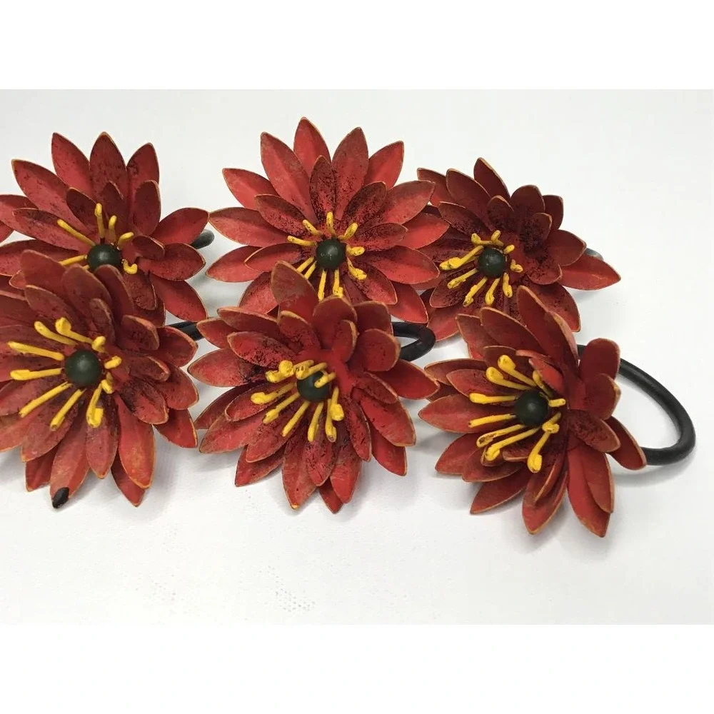 Vintage Style Floral Napkin Rings and Peach Cloth Napkins Boho Whimsical Cottage